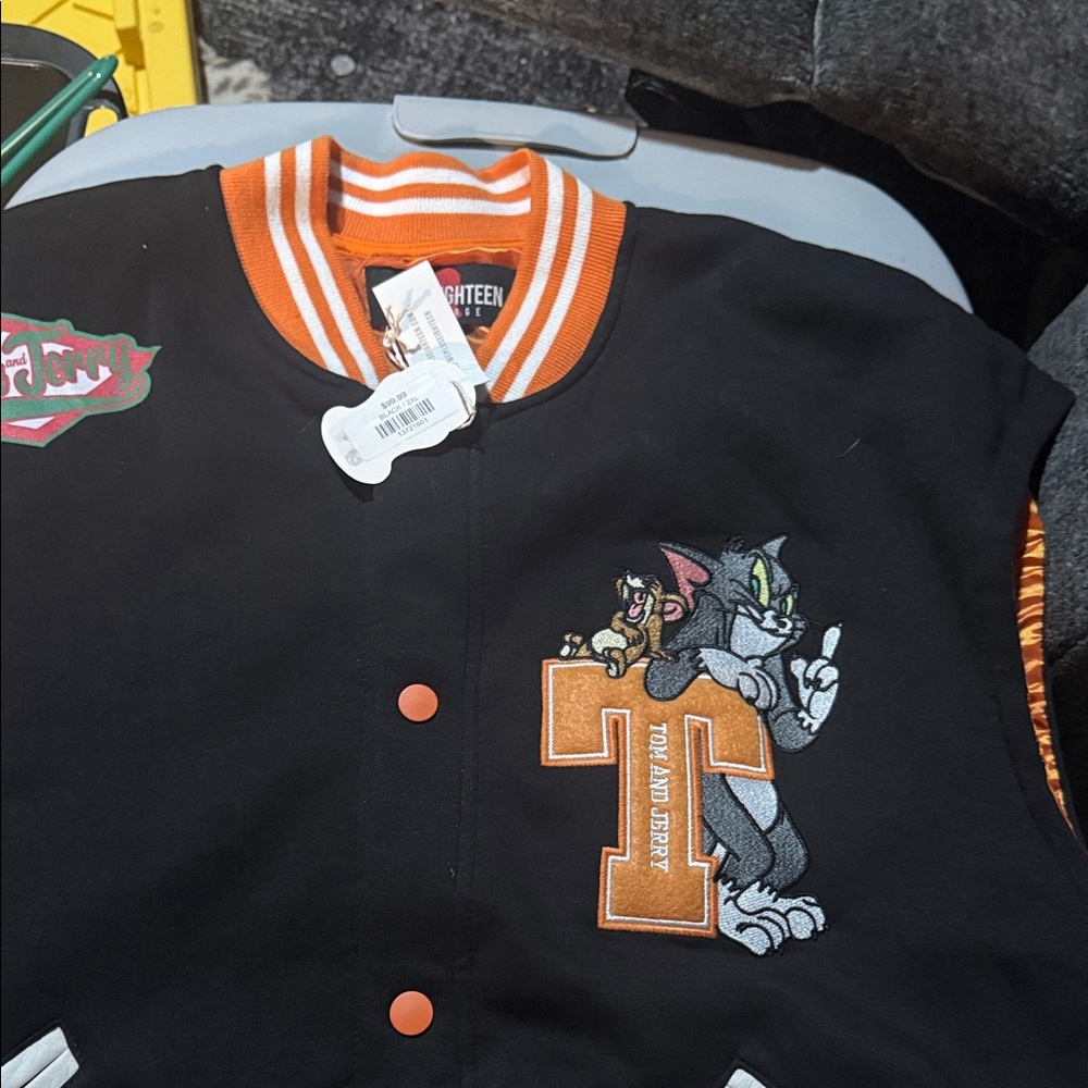 Black and Orange Tom and Jerry Varsity Vest